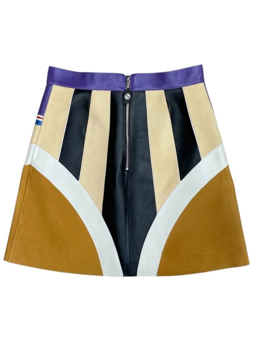 Louis Vuitton Mini Skirt Color Block Leather Sheepskin Purple Beige